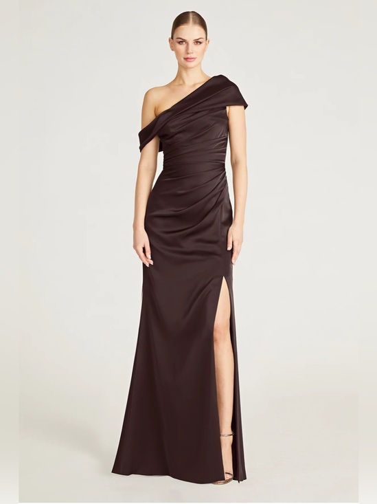 Theia Dresses & Skirts - THEIA Celia One Shoulder Draped Gown in Chocolate Brown